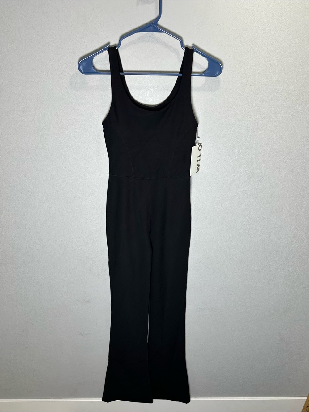 WILO Black Scoop-Neck Flare Rib Jumpsuit